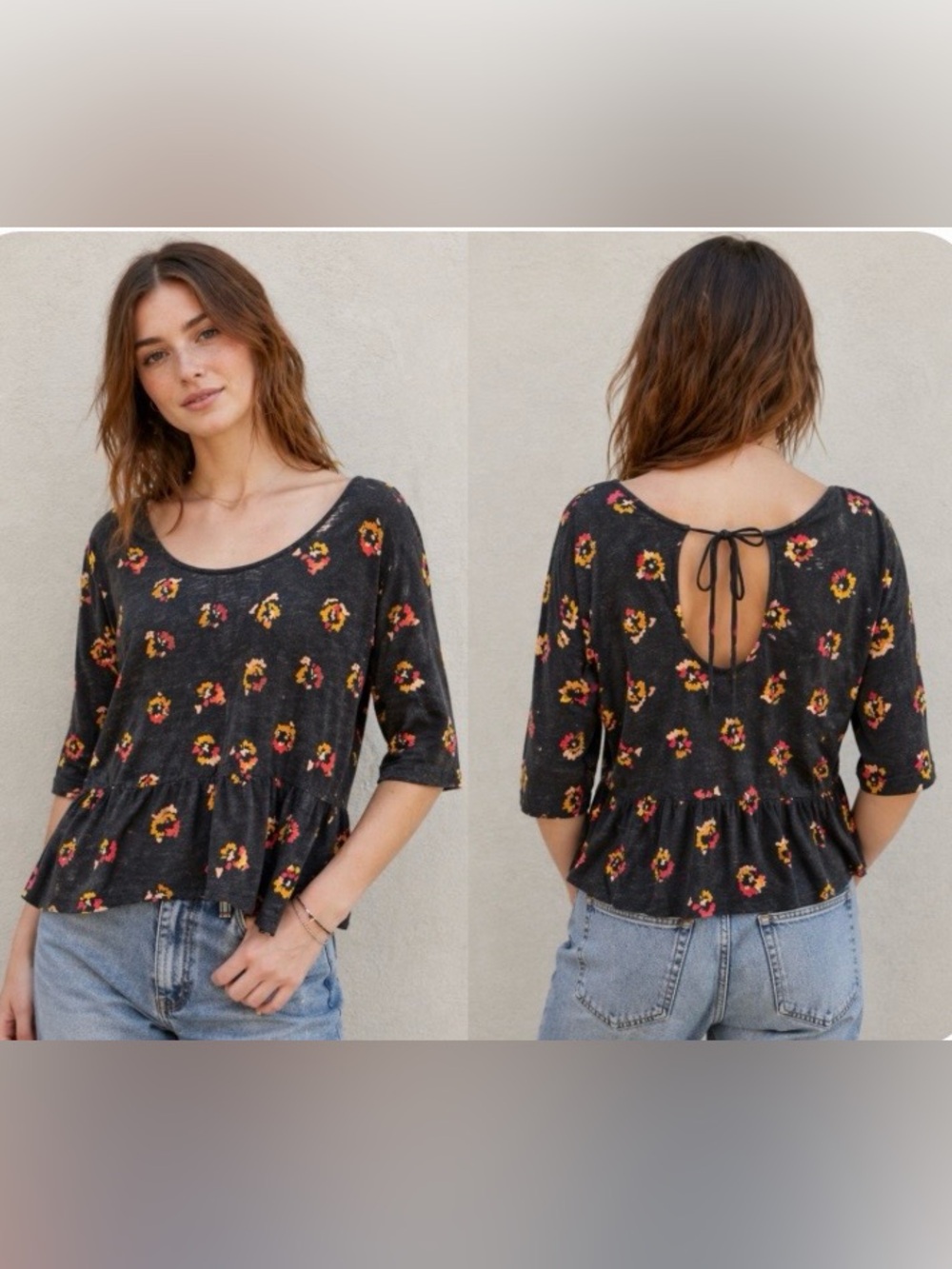 Urban Outfitters KIMCHI BLUE Boho Black Floral Top